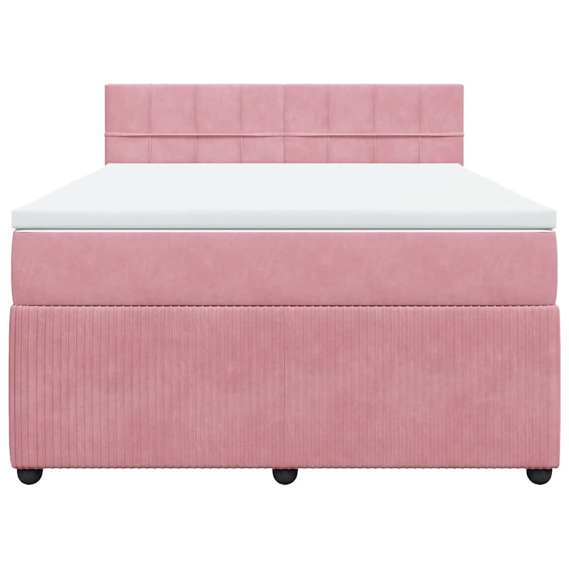 Pat box spring cu saltea, roz, 160x200 cm, catifea