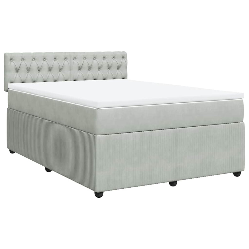 Pat box spring cu saltea, gri deschis, 160x200 cm, catifea