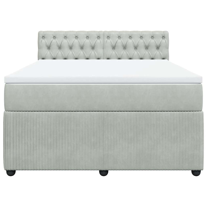 Pat box spring cu saltea, gri deschis, 160x200 cm, catifea