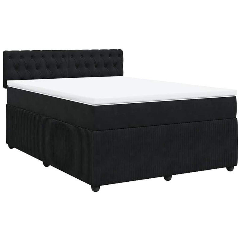 Pat box spring cu saltea, negru, 160x200 cm, catifea