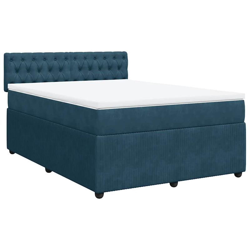 Pat box spring cu saltea, albastru, 160x200 cm, catifea