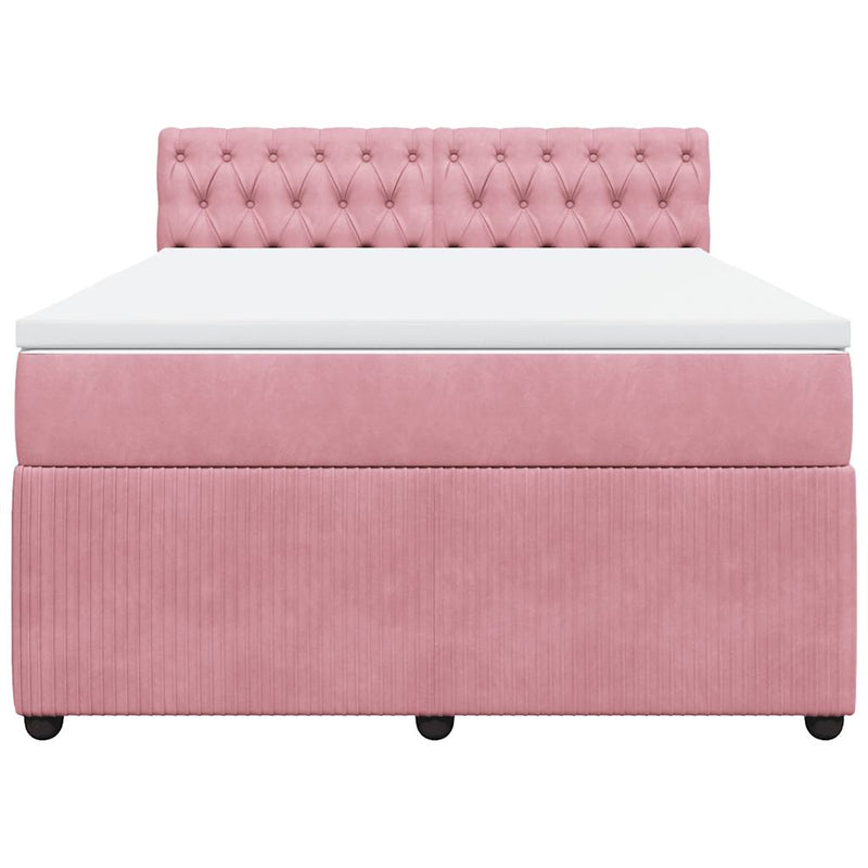 Pat box spring cu saltea, roz, 160x200 cm, catifea