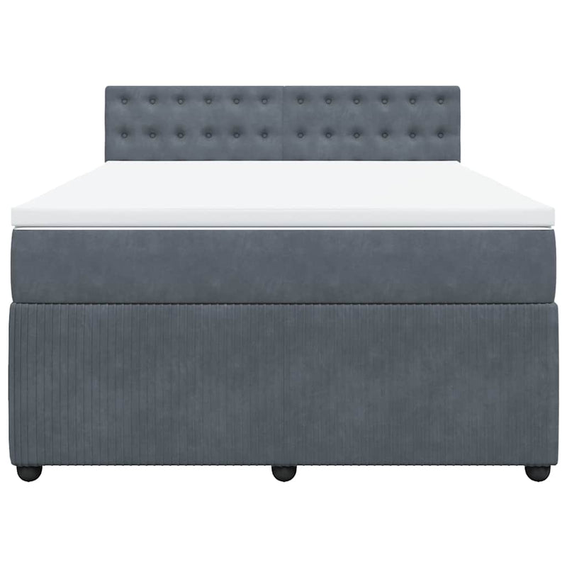 Pat box spring cu saltea, gri închis, 160x200 cm, catifea
