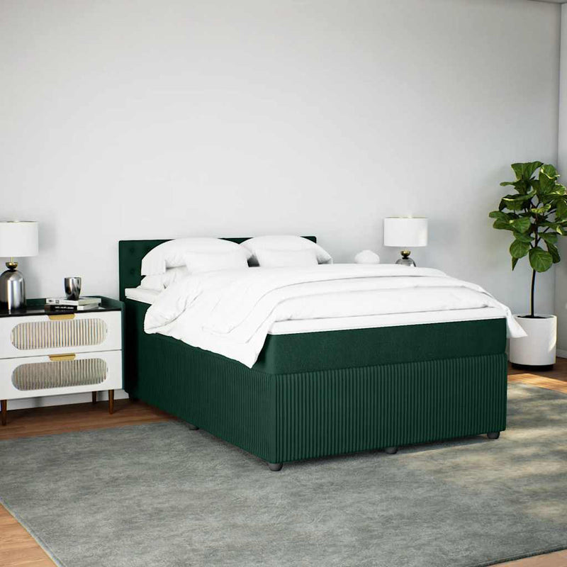 Pat box spring cu saltea, verde închis, 160x200 cm, catifea