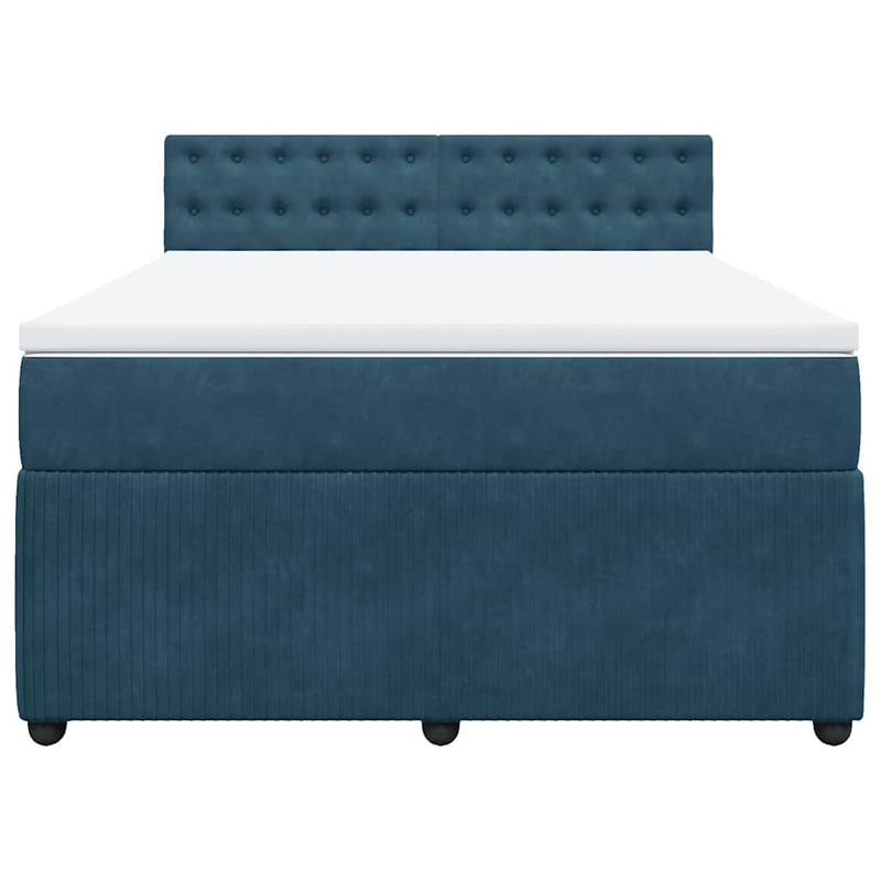 Pat box spring cu saltea, albastru, 160x200 cm, catifea