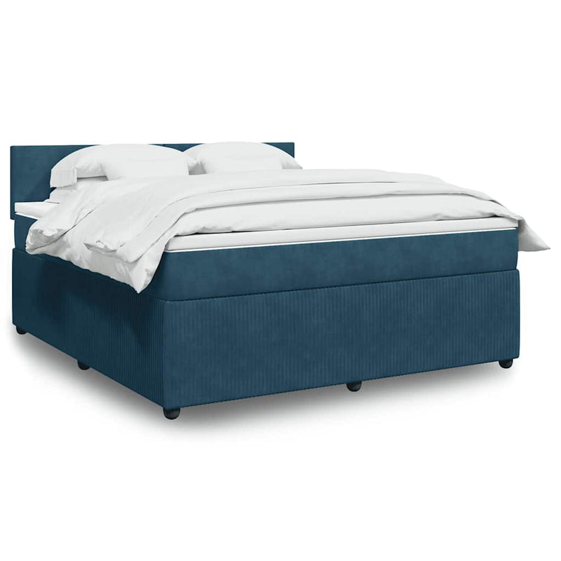 Pat box spring cu saltea, albastru, 180x200 cm, catifea