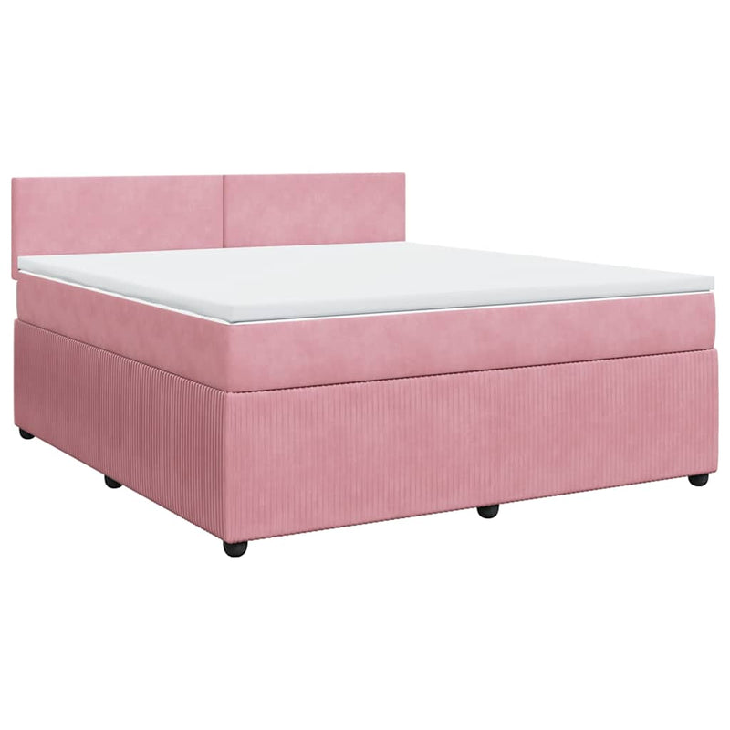 Pat box spring cu saltea, roz, 180x200 cm, catifea