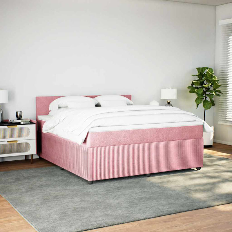 Pat box spring cu saltea, roz, 180x200 cm, catifea