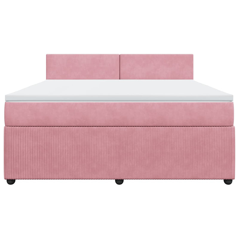 Pat box spring cu saltea, roz, 180x200 cm, catifea