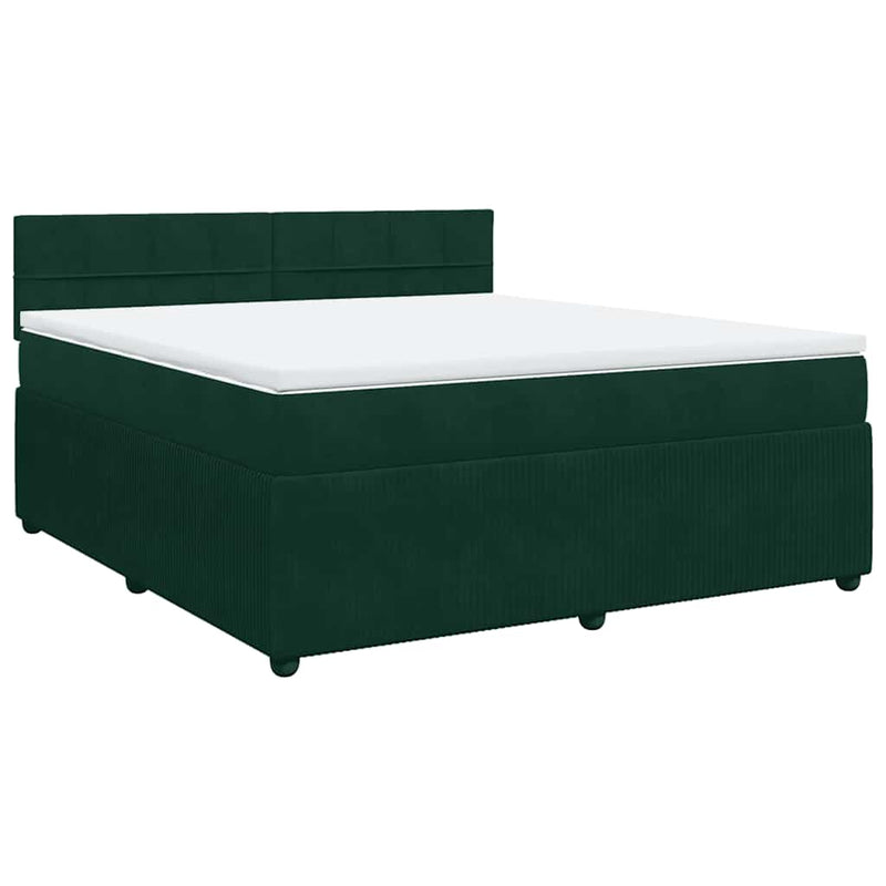 Pat box spring cu saltea, verde închis, 180x200 cm, catifea