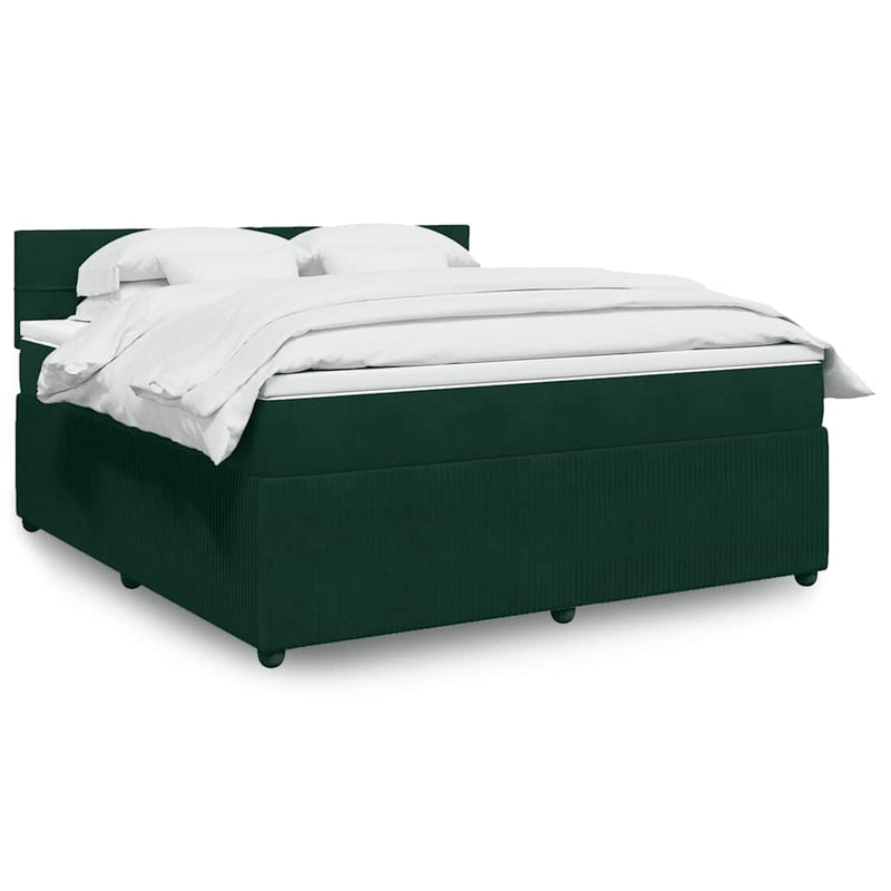 Pat box spring cu saltea, verde închis, 180x200 cm, catifea