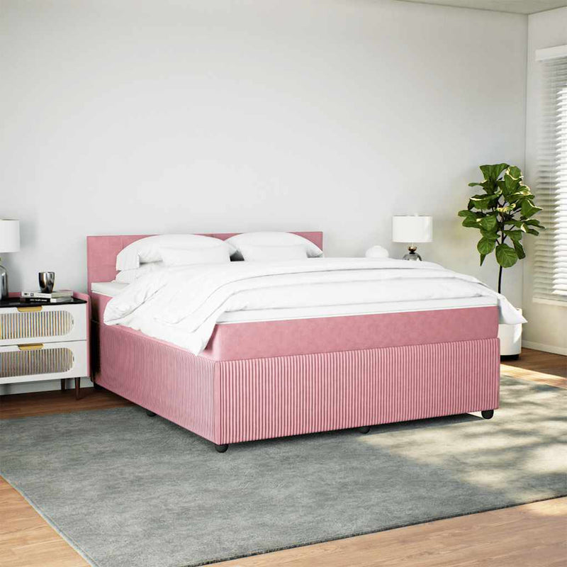 Pat box spring cu saltea, roz, 180x200 cm, catifea