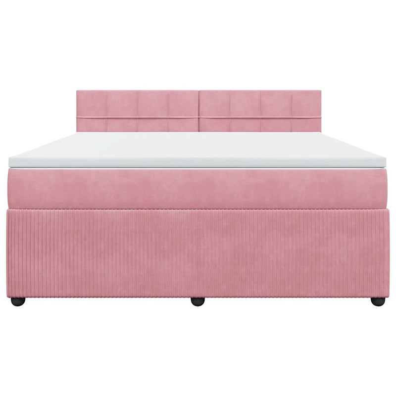 Pat box spring cu saltea, roz, 180x200 cm, catifea