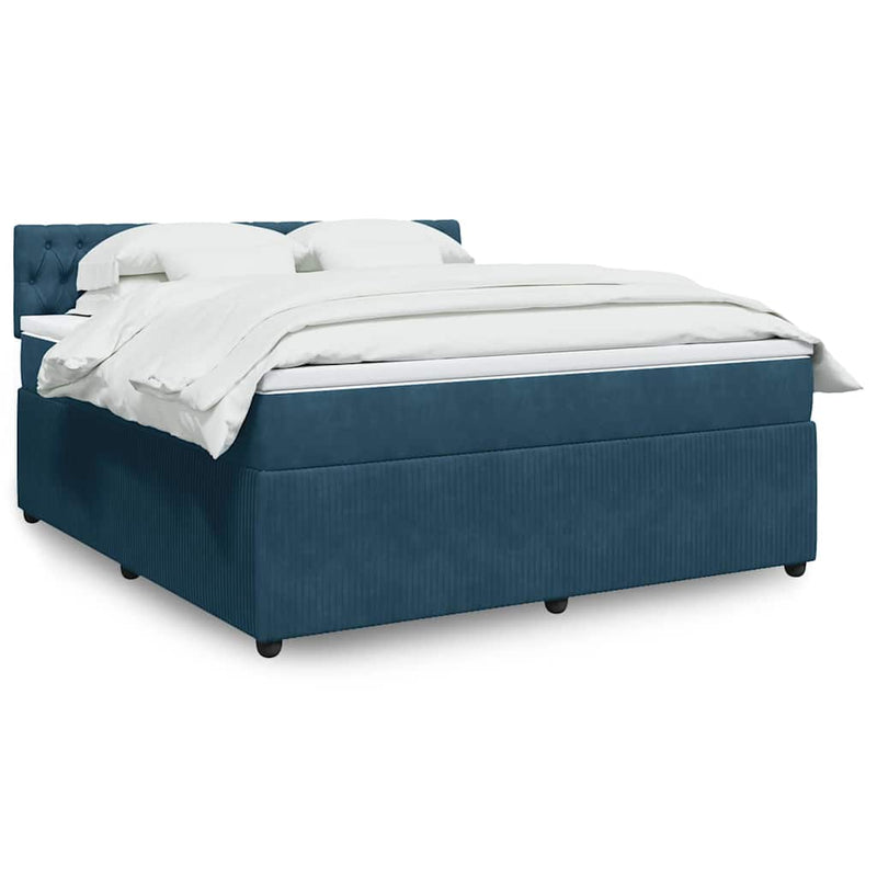 Pat box spring cu saltea, albastru, 180x200 cm, catifea