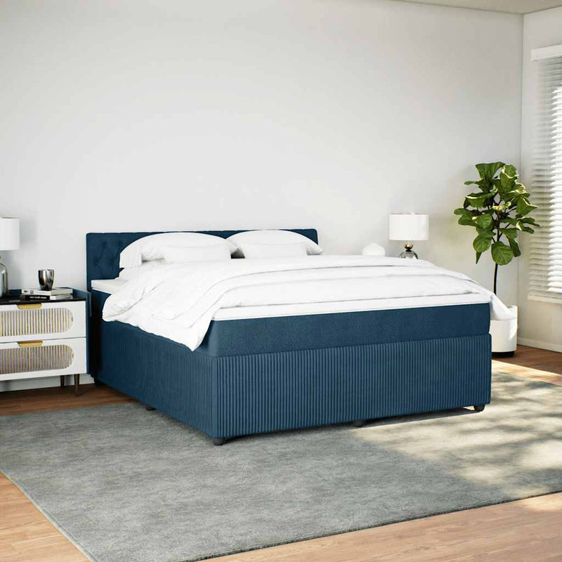 Pat box spring cu saltea, albastru, 180x200 cm, catifea