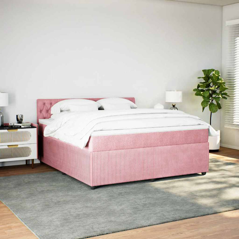 Pat box spring cu saltea, roz, 180x200 cm, catifea