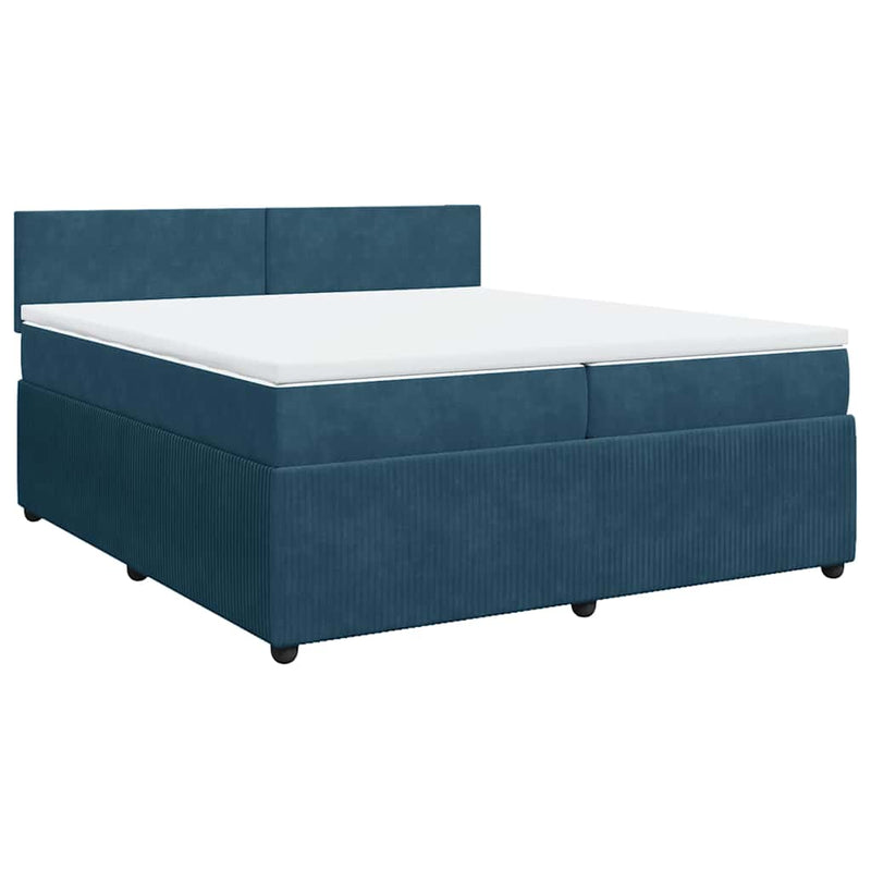 Pat box spring cu saltea, albastru, 200x200 cm, catifea