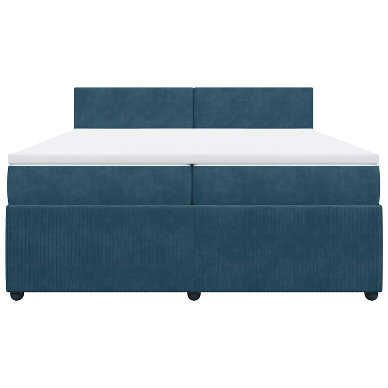 Pat box spring cu saltea, albastru, 200x200 cm, catifea