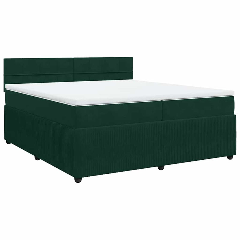 Pat box spring cu saltea, verde închis, 200x200 cm, catifea