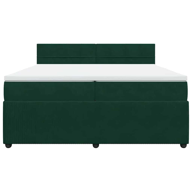 Pat box spring cu saltea, verde închis, 200x200 cm, catifea