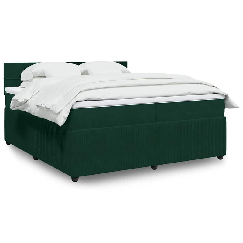 Pat box spring cu saltea, verde închis, 200x200 cm, catifea