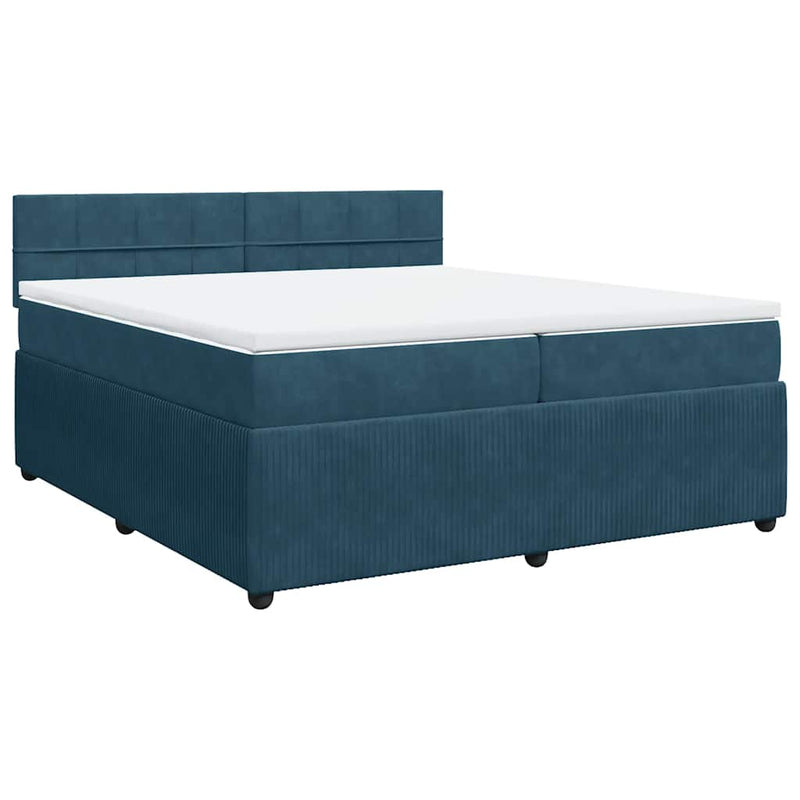 Pat box spring cu saltea, albastru, 200x200 cm, catifea
