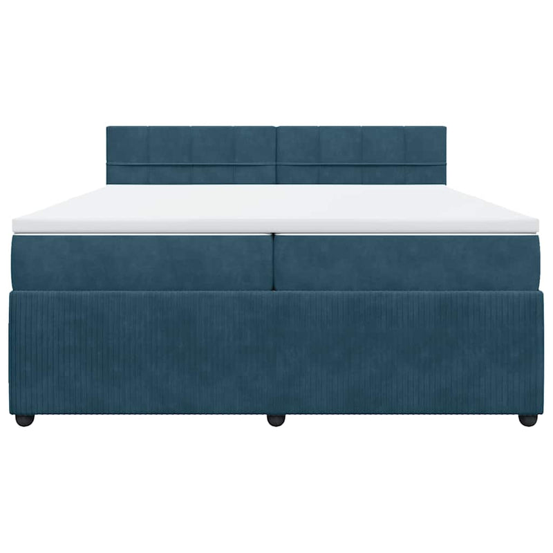 Pat box spring cu saltea, albastru, 200x200 cm, catifea
