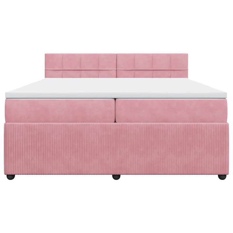 Pat box spring cu saltea, roz, 200x200 cm, catifea