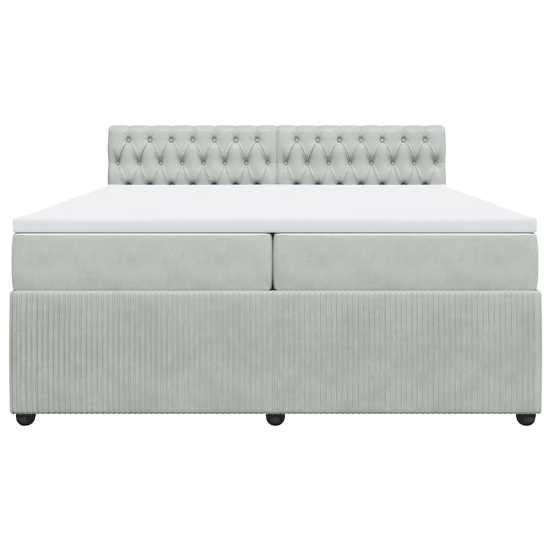 Pat box spring cu saltea, gri deschis, 200x200 cm, catifea