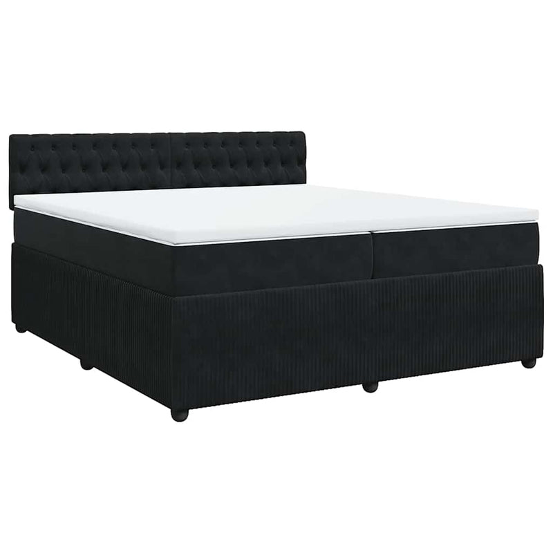 Pat box spring cu saltea, negru, 200x200 cm, catifea