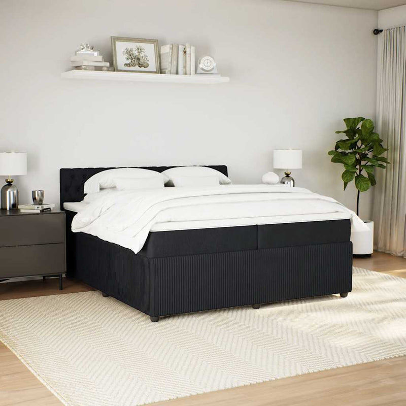 Pat box spring cu saltea, negru, 200x200 cm, catifea