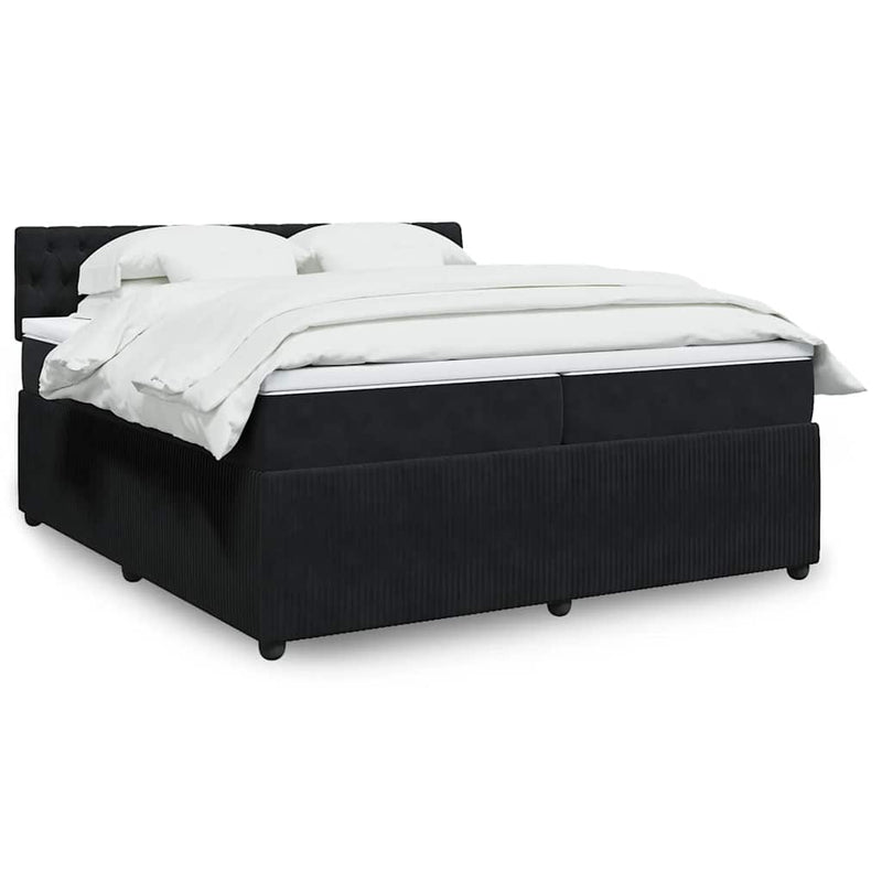 Pat box spring cu saltea, negru, 200x200 cm, catifea