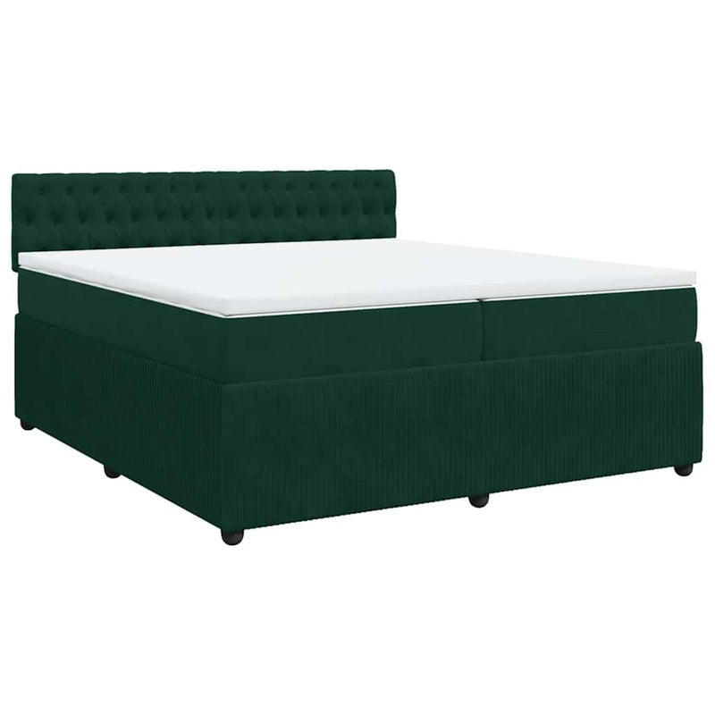 Pat box spring cu saltea, verde închis, 200x200 cm, catifea