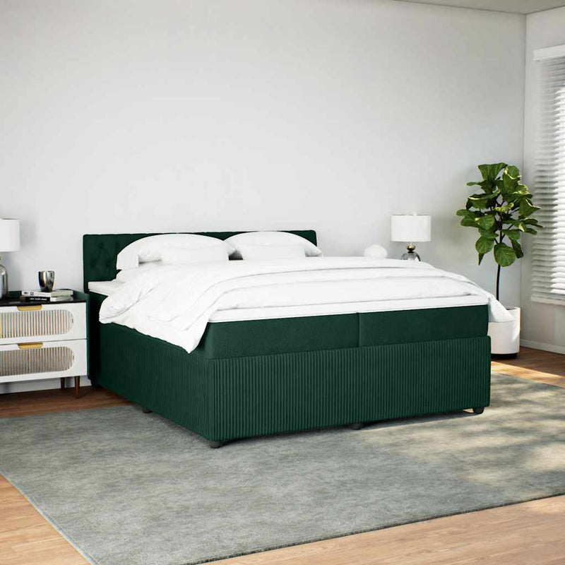 Pat box spring cu saltea, verde închis, 200x200 cm, catifea