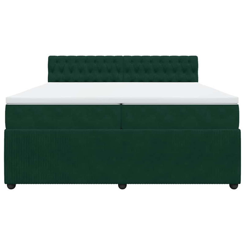 Pat box spring cu saltea, verde închis, 200x200 cm, catifea