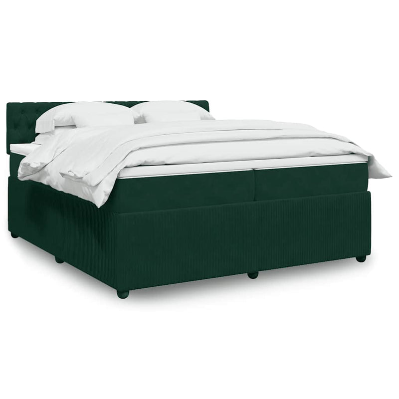 Pat box spring cu saltea, verde închis, 200x200 cm, catifea