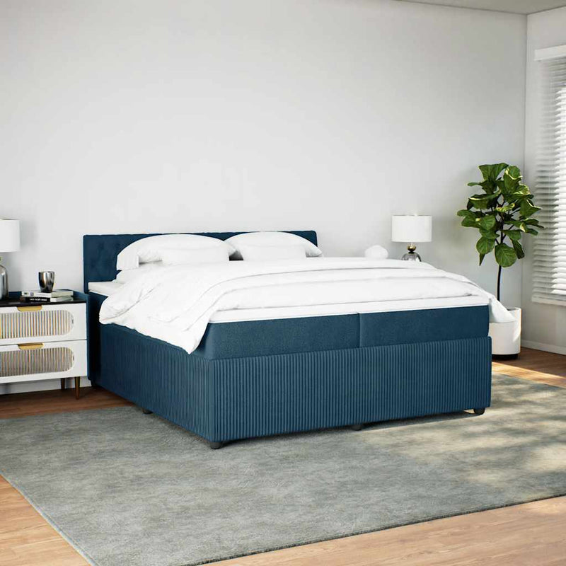 Pat box spring cu saltea, albastru, 200x200 cm, catifea