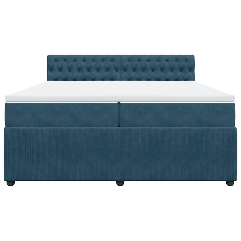 Pat box spring cu saltea, albastru, 200x200 cm, catifea
