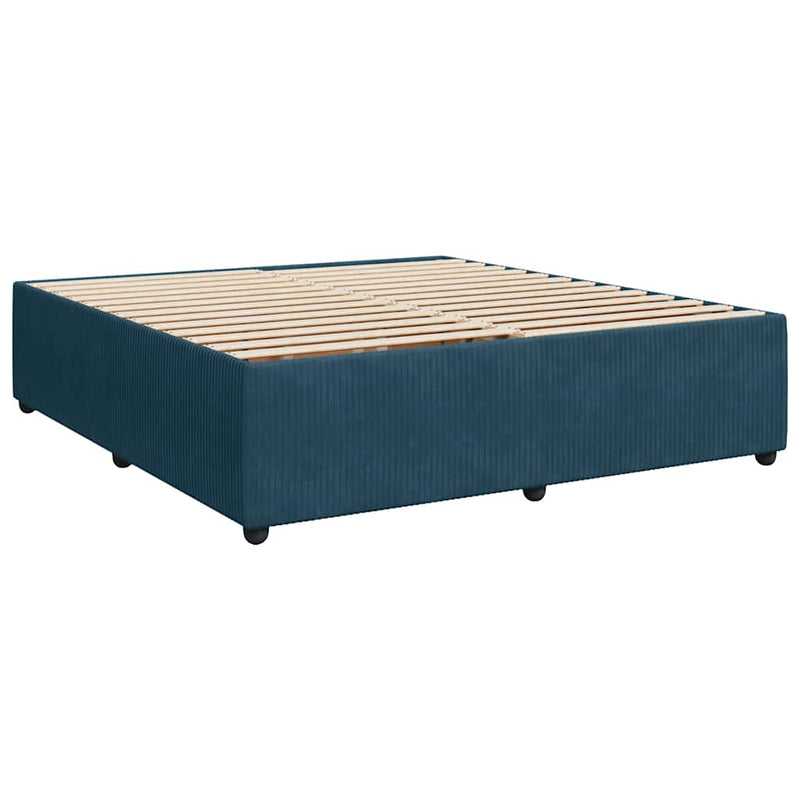 Pat box spring cu saltea, albastru, 200x200 cm, catifea