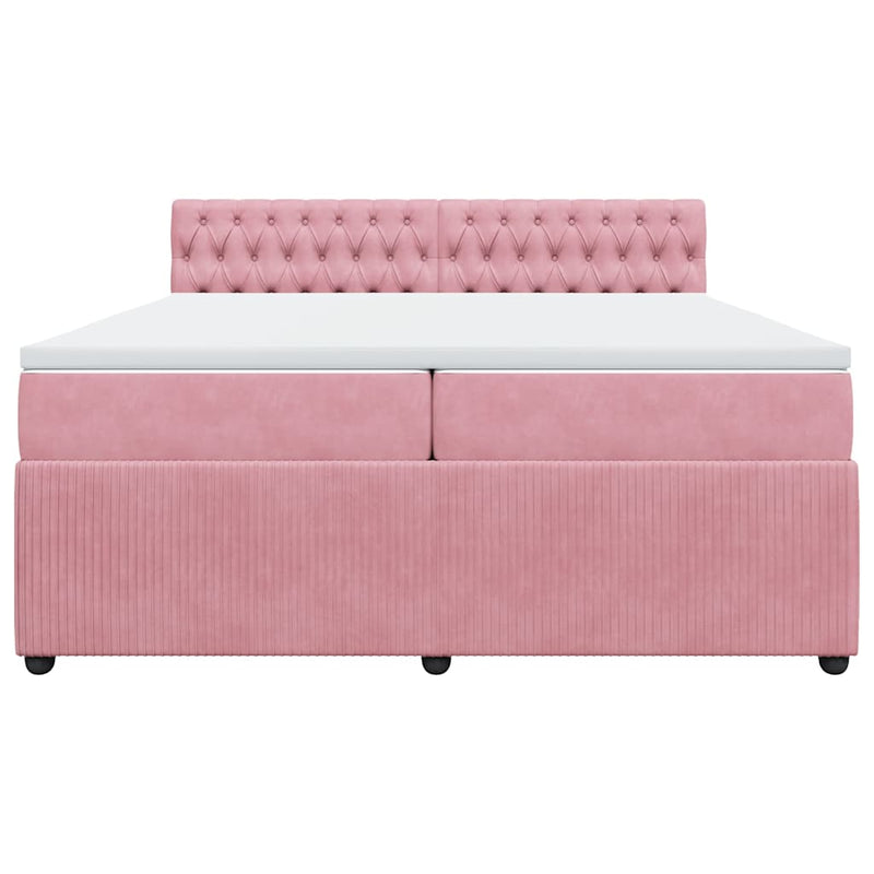 Pat box spring cu saltea, roz, 200x200 cm, catifea
