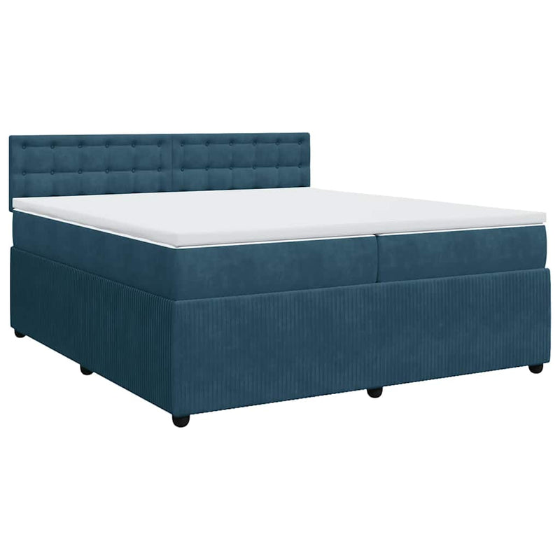 Pat box spring cu saltea, albastru, 200x200 cm, catifea