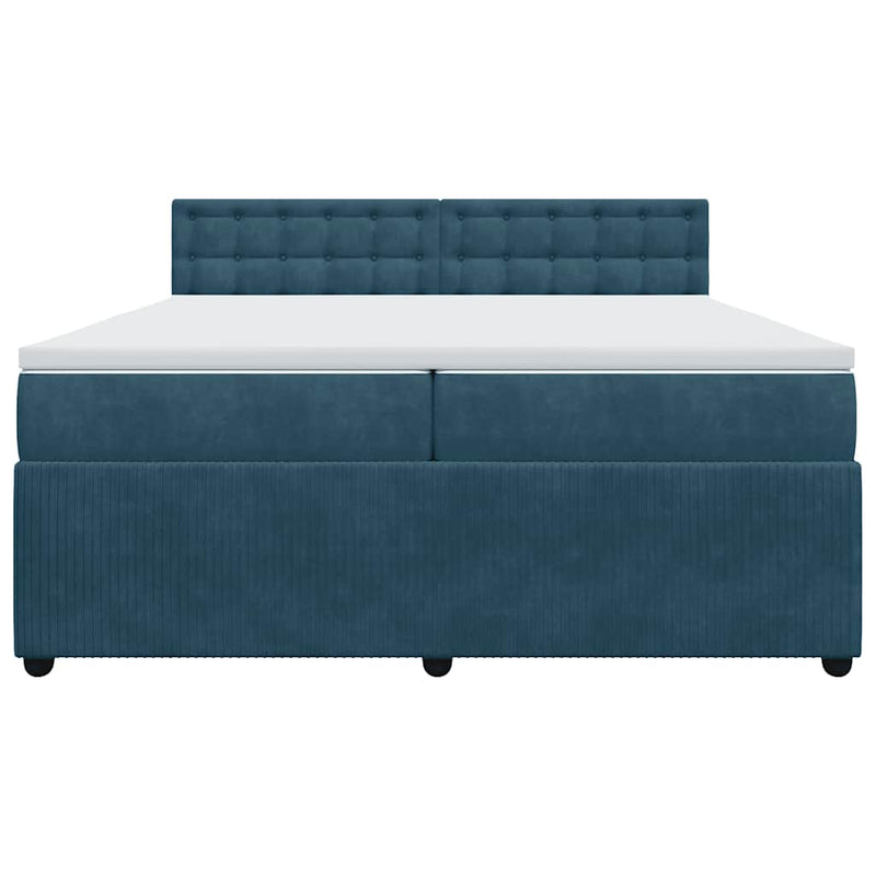 Pat box spring cu saltea, albastru, 200x200 cm, catifea