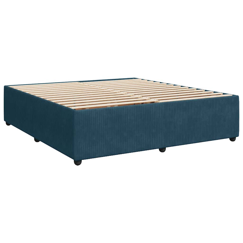 Pat box spring cu saltea, albastru, 200x200 cm, catifea