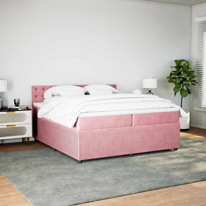 Pat box spring cu saltea, roz, 200x200 cm, catifea
