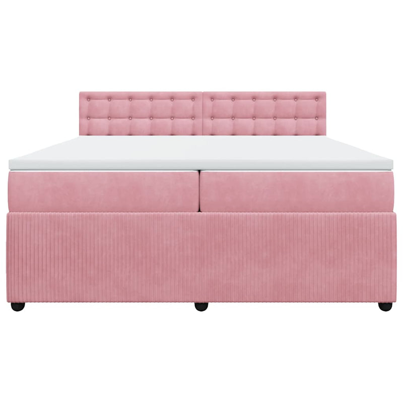Pat box spring cu saltea, roz, 200x200 cm, catifea