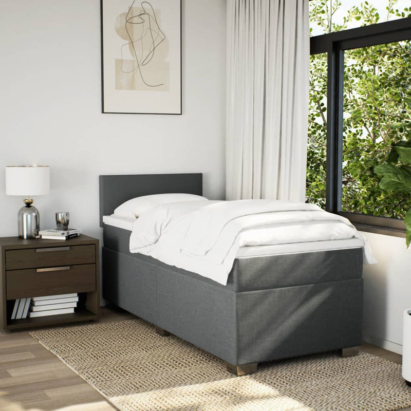 Pat box spring cu saltea, gri închis, 80x200 cm, textil