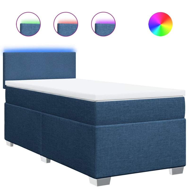 Pat box spring cu saltea, albastru, 80x200 cm, textil