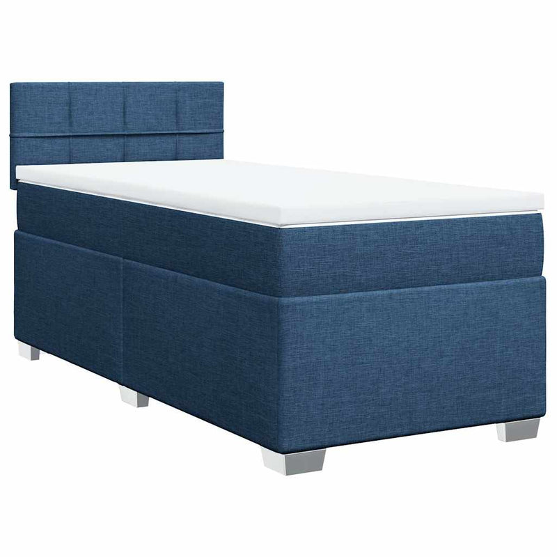 Pat box spring cu saltea, albastru, 80x200 cm, textil