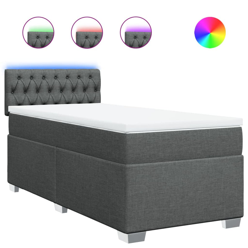 Pat box spring cu saltea, gri închis, 80x200 cm, textil