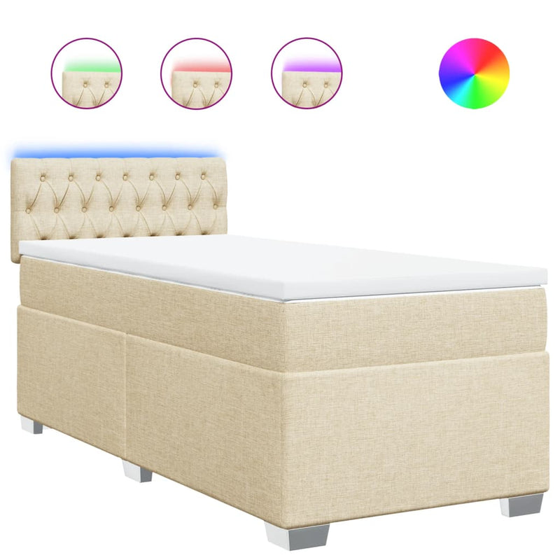 Pat box spring cu saltea, crem, 80x200 cm, textil